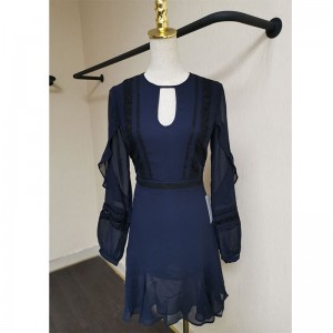 フランス語カジュアル卸売フローラル裾女性服装エレガントなカスタムシフォンカジュアルドレス女性